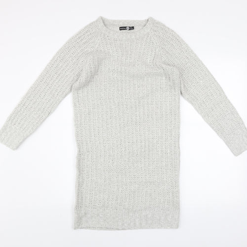 Boohoo Women's Grey Knit Jumper Dress Size 10 Long Sleeve
