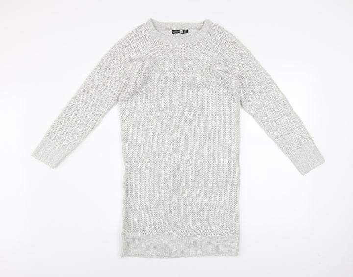Boohoo Women's Grey Knit Jumper Dress Size 10 Long Sleeve