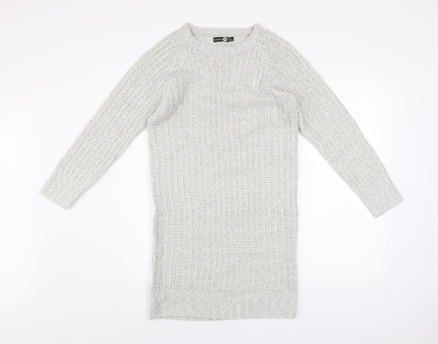 Boohoo Women's Grey Knit Jumper Dress Size 10 Long Sleeve