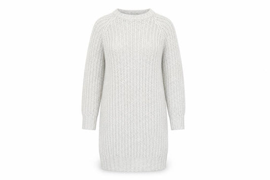 Front view of Boohoo Women's Grey Knit Jumper Dress, size 10, Long Sleeve