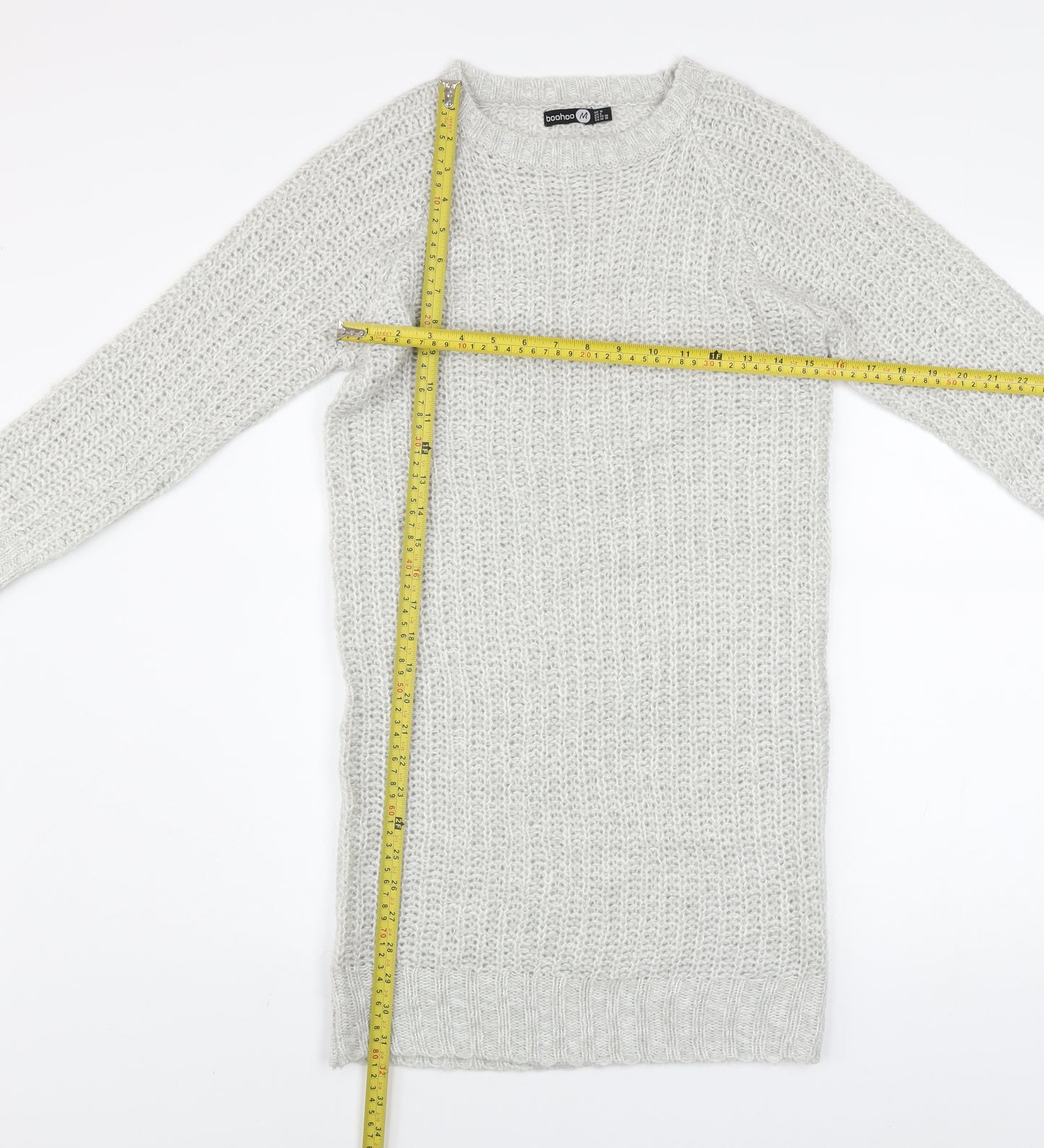 Boohoo Women's Grey Knit Jumper Dress Size 10 Long Sleeve