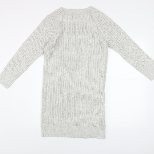 Boohoo Women's Grey Knit Jumper Dress Size 10 Long Sleeve