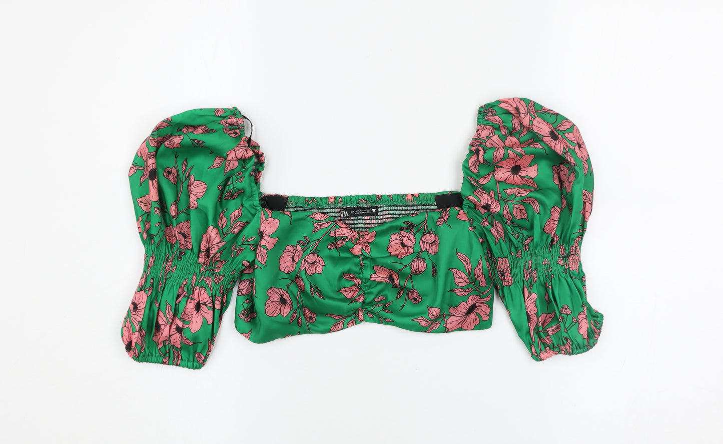 Zara Women’s Green Floral Cropped Puff Sleeve Blouse XS
