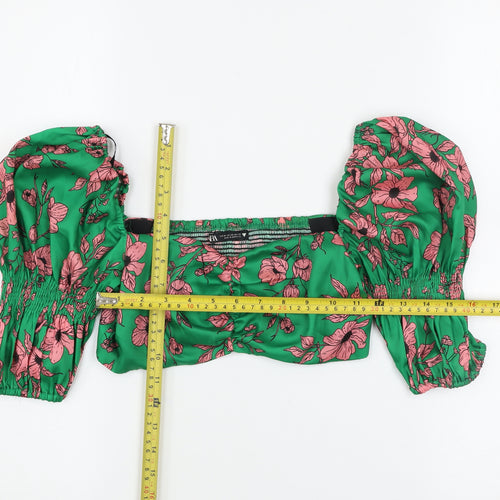 Zara Women’s Green Floral Cropped Puff Sleeve Blouse XS