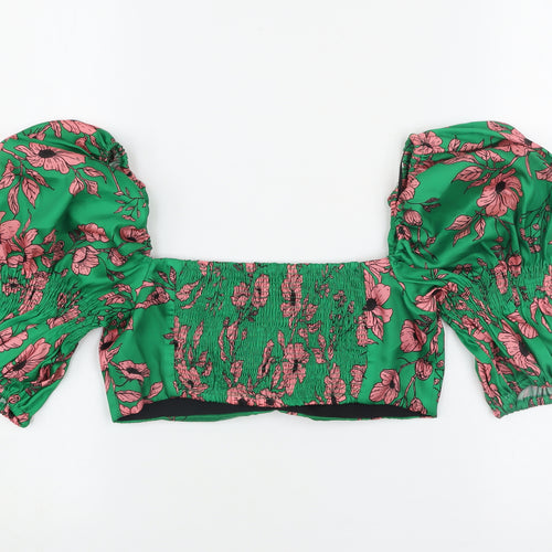 Zara Women’s Green Floral Cropped Puff Sleeve Blouse XS