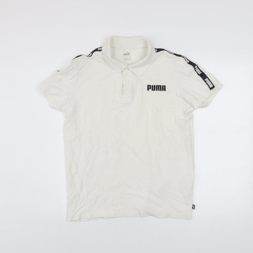 Puma Men's White Short Sleeve Cotton Polo Shirt Size M
