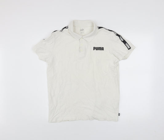 Puma Men's White Short Sleeve Cotton Polo Shirt Size M
