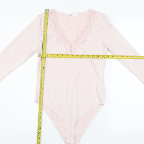 Gallery Womens Blush Pink Lace V-Neck Long Sleeve Bodysuit S