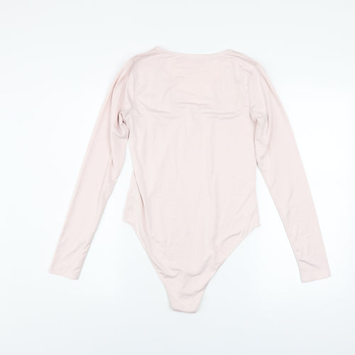 Gallery Womens Blush Pink Lace V-Neck Long Sleeve Bodysuit S