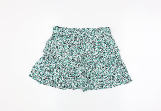 ZARA Womens Green Floral Flare Short Skirt Size S Viscose