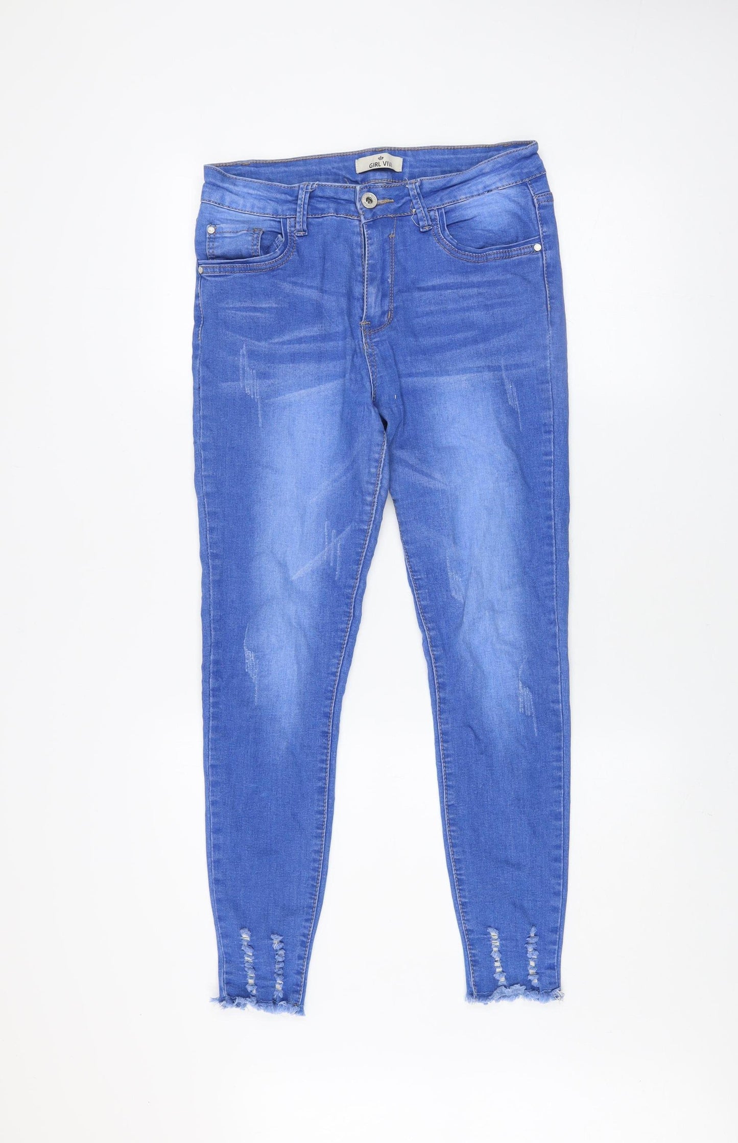 GIRL VIVI Womens Blue Distressed Skinny Jeans Size 12