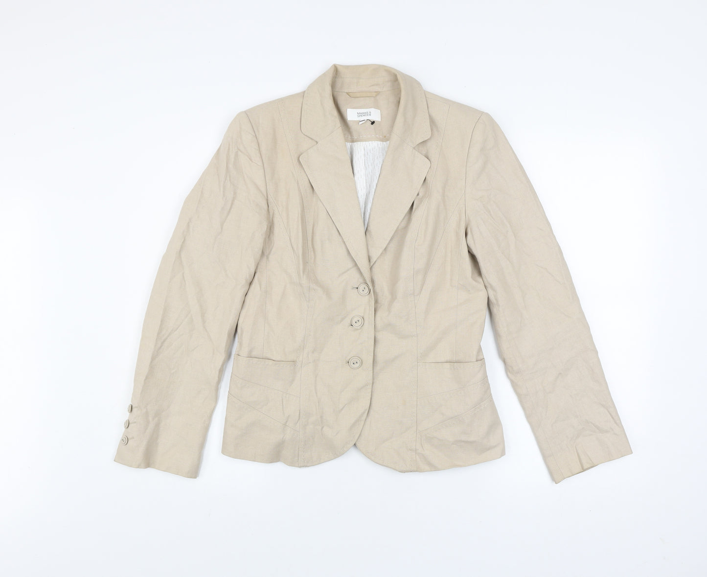 Marks and Spencer Womens Beige Linen Blend Blazer UK 10