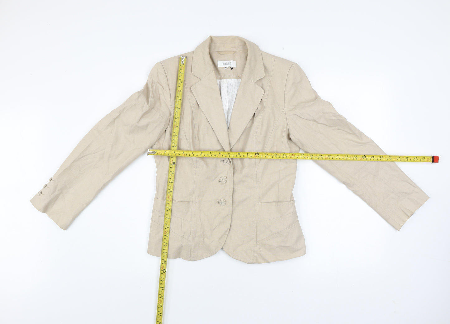 Marks and Spencer Womens Beige Linen Blend Blazer UK 10