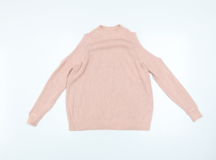 H&M Divided Women’s Pink Cold Shoulder Knit Jumper Size 8