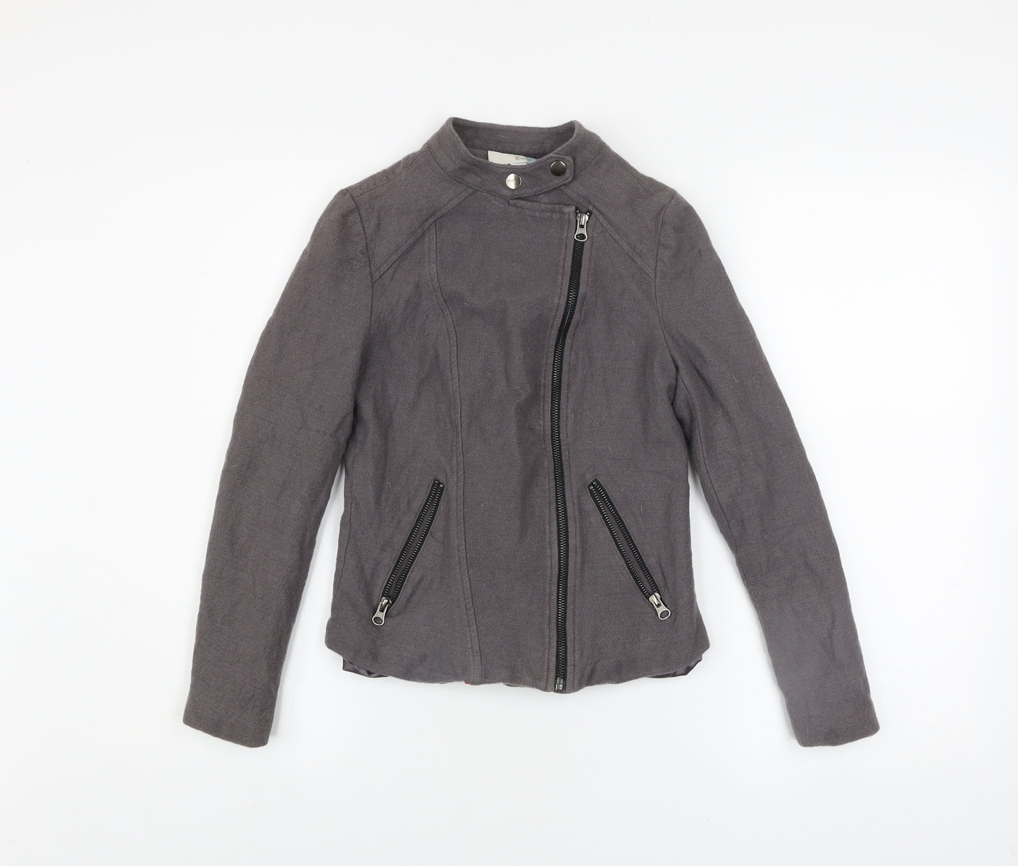 Boden Women’s Grey Cotton Wool Biker Jacket Size 8 Regular