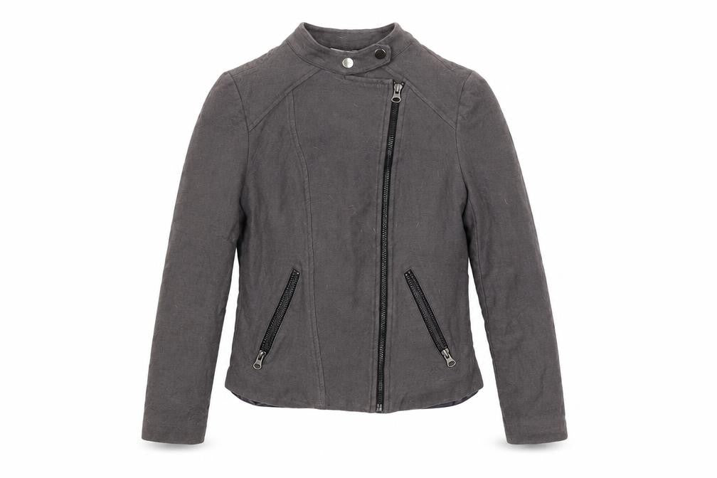 Front view of Boden Women’s Grey Cotton Wool Biker Jacket, size UK 8, Regular