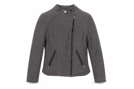 Front view of Boden Women’s Grey Cotton Wool Biker Jacket, size UK 8, Regular