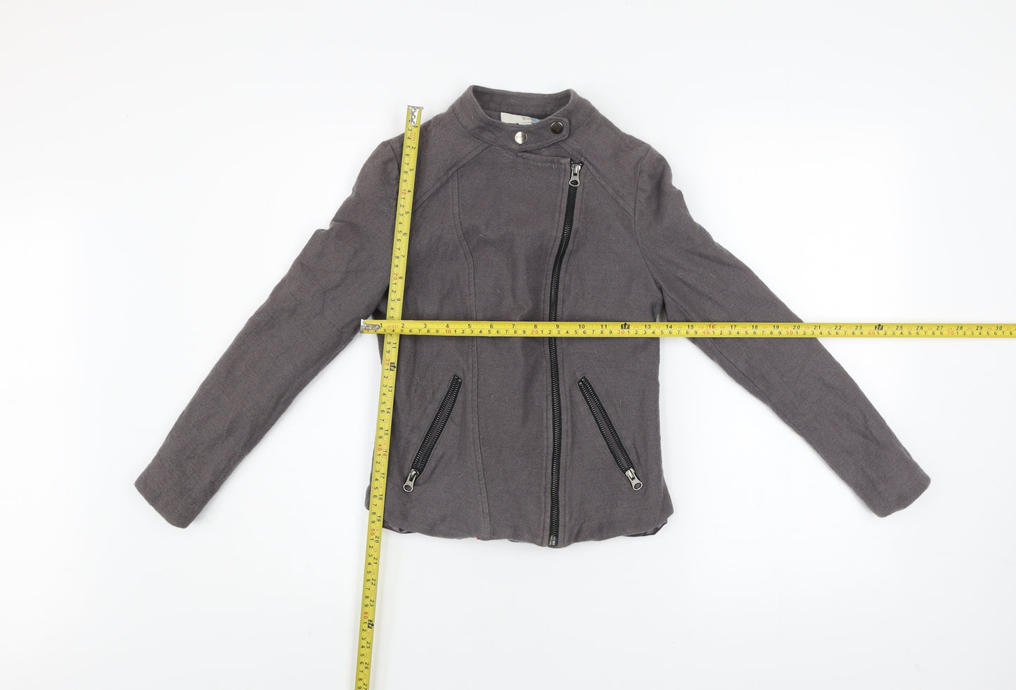 Boden Women’s Grey Cotton Wool Biker Jacket Size 8 Regular