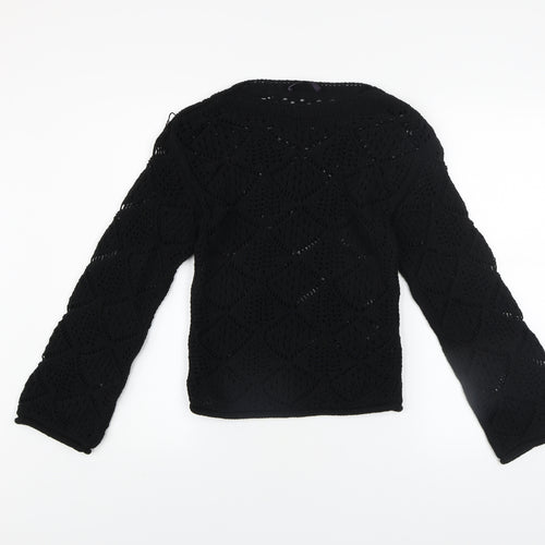 Marks and Spencer Women Black XS Crochet Open-Knit Jumper