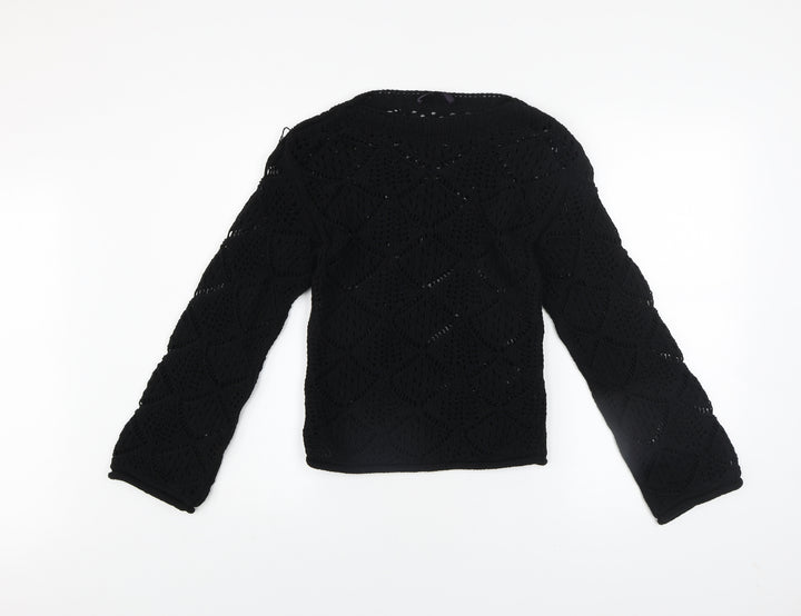 Marks and Spencer Women Black XS Crochet Open-Knit Jumper