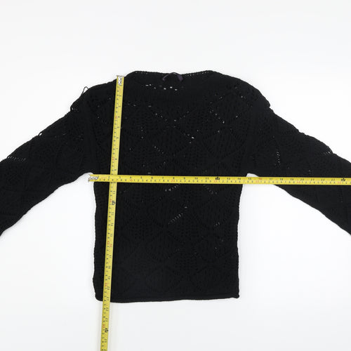 Marks and Spencer Women Black XS Crochet Open-Knit Jumper