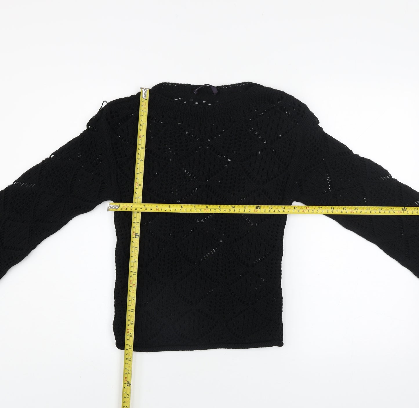 Marks and Spencer Women Black XS Crochet Open-Knit Jumper