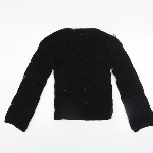 Marks and Spencer Women Black XS Crochet Open-Knit Jumper