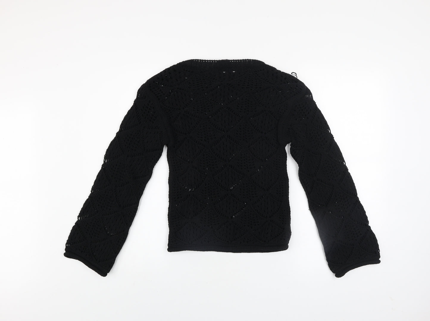 Marks and Spencer Women Black XS Crochet Open-Knit Jumper