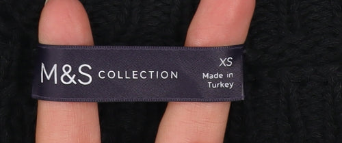 Marks and Spencer Women Black XS Crochet Open-Knit Jumper
