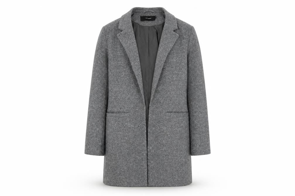 Front view of Vero Moda Women's Grey Mid-Length Coat, size 8, Classic Style