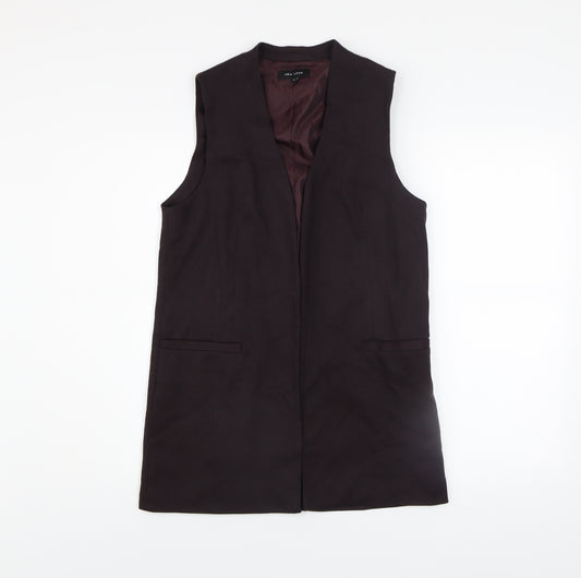 New Look Women Brown Long Waistcoat Size 8 Lined Open Front