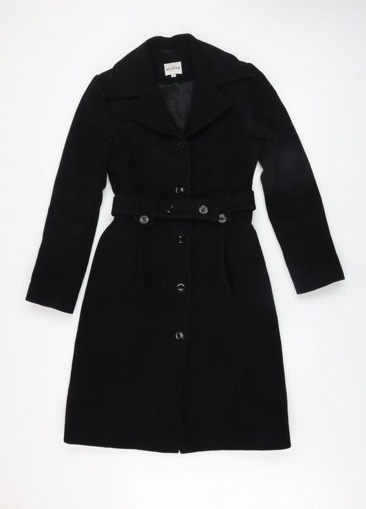 Slater Women's Black Wool Blend Long Belted Overcoat Size 8