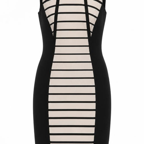 Marks and Spencer Women’s Black Beige Striped Bodycon Dress UK 10