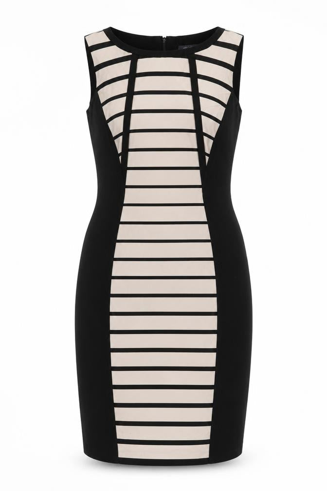 Marks and Spencer Women’s Black Beige Striped Bodycon Dress UK 10