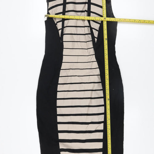 Marks and Spencer Women’s Black Beige Striped Bodycon Dress UK 10