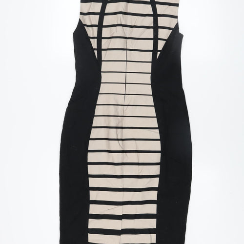 Marks and Spencer Women’s Black Beige Striped Bodycon Dress UK 10