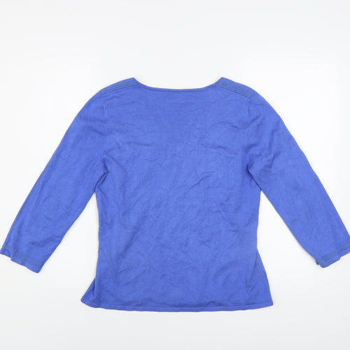 CC Women Blue V-Neck Knit Jumper Medium 3/4 Sleeve Stretch Pullover