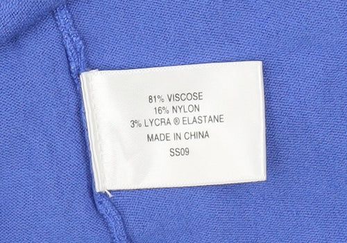 CC Women Blue V-Neck Knit Jumper Medium 3/4 Sleeve Stretch Pullover