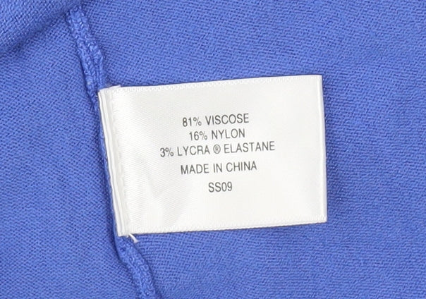 CC Women Blue V-Neck Knit Jumper Medium 3/4 Sleeve Stretch Pullover