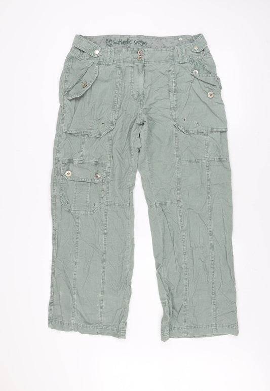 Marks and Spencer Women Green Cargo Trousers Size 16 Short 100% Cotton