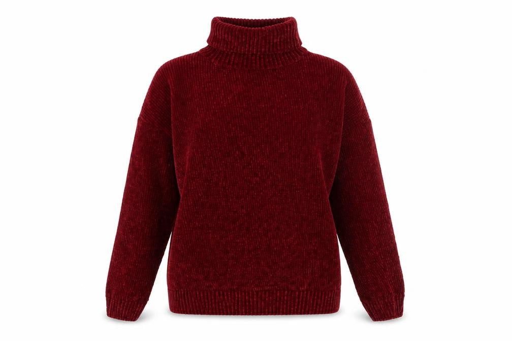 Front view of Papaya Women Red Roll Neck jumper, size S, 100% Polyester