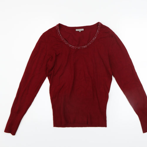 John Lewis Women Red Beaded Long Sleeve Pullover Sweater Size M