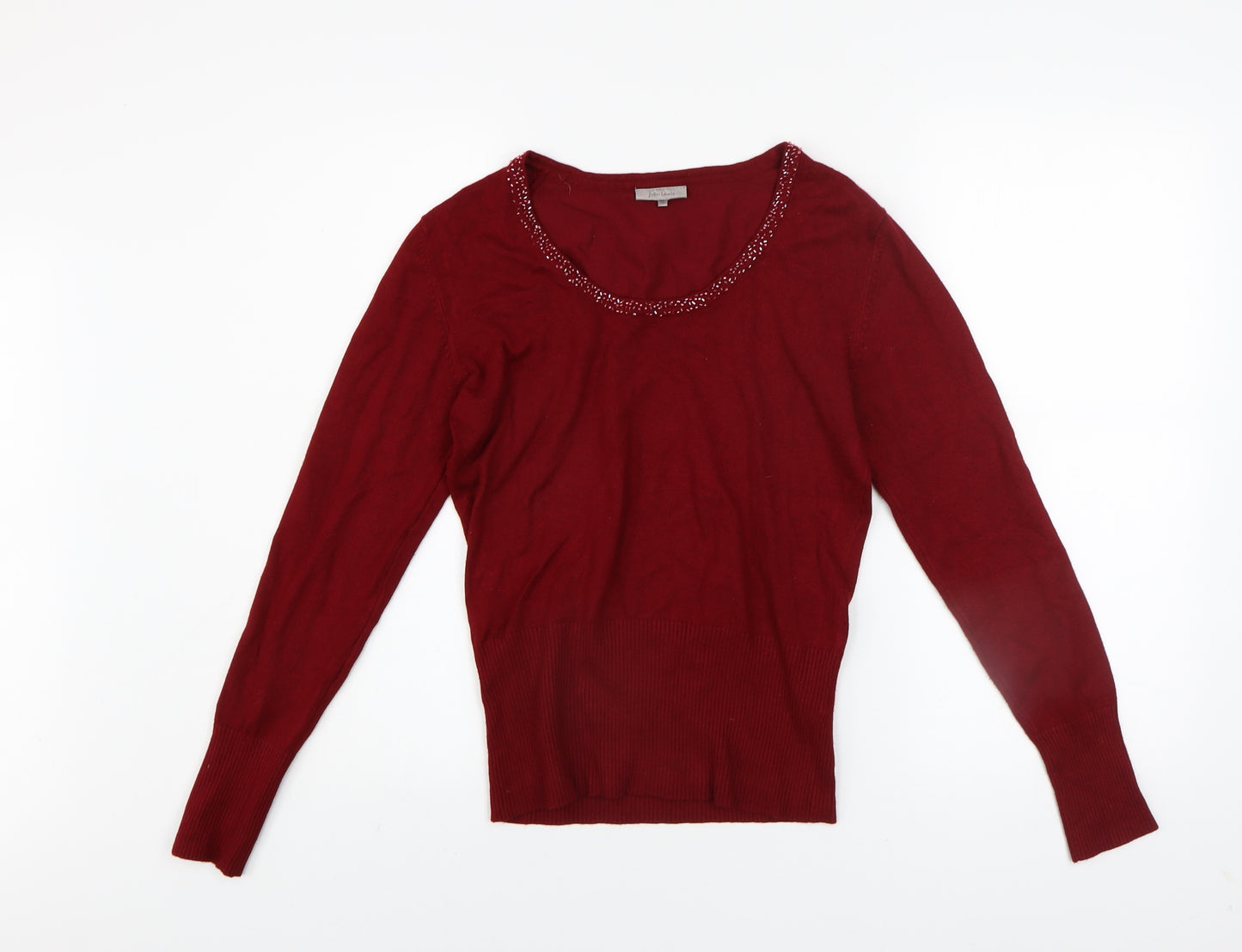John Lewis Women Red Beaded Long Sleeve Pullover Sweater Size M