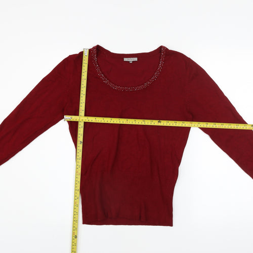John Lewis Women Red Beaded Long Sleeve Pullover Sweater Size M