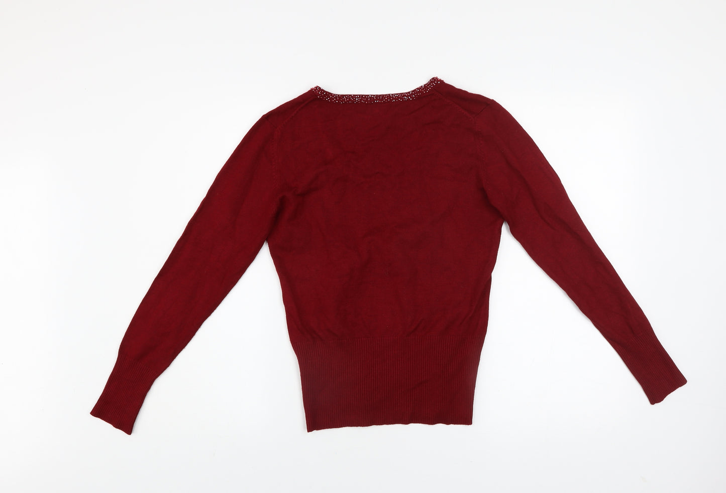 John Lewis Women Red Beaded Long Sleeve Pullover Sweater Size M