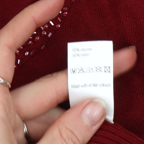 John Lewis Women Red Beaded Long Sleeve Pullover Sweater Size M