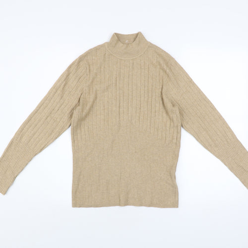 Marks and Spencer Women Beige Ribbed Mock Neck Long Sleeve Jumper Size 14