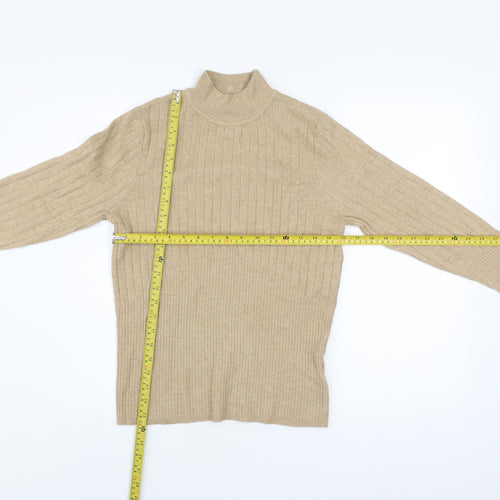 Marks and Spencer Women Beige Ribbed Mock Neck Long Sleeve Jumper Size 14