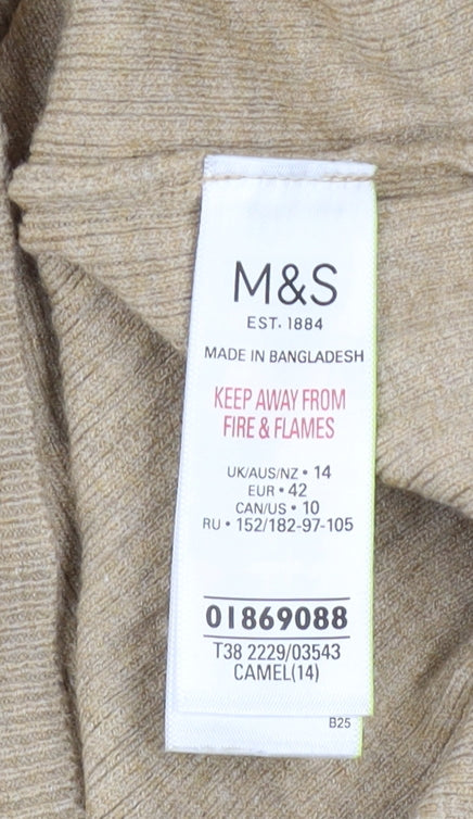 Marks and Spencer Women Beige Ribbed Mock Neck Long Sleeve Jumper Size 14