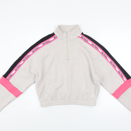 Urban Outfitters Women Beige Pink 1/4 Zip Cropped Sweatshirt M Cotton